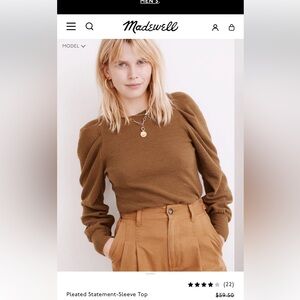 Madewell Olive Green Puff-Sleeve Crewneck Sweater